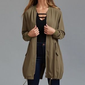 Dynamite Olive Long Tunic Bomber